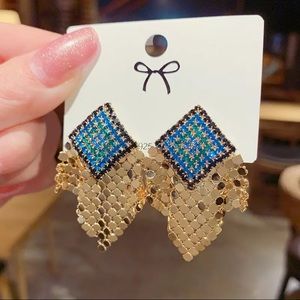 Micro-inlaid Copper Mesh Square Tassel Earrings